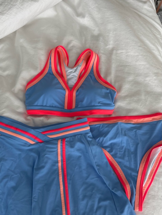 Popvil Other - NWT S swim women’s three piece Blue & Coral Bikini Set top, bottoms, skirt